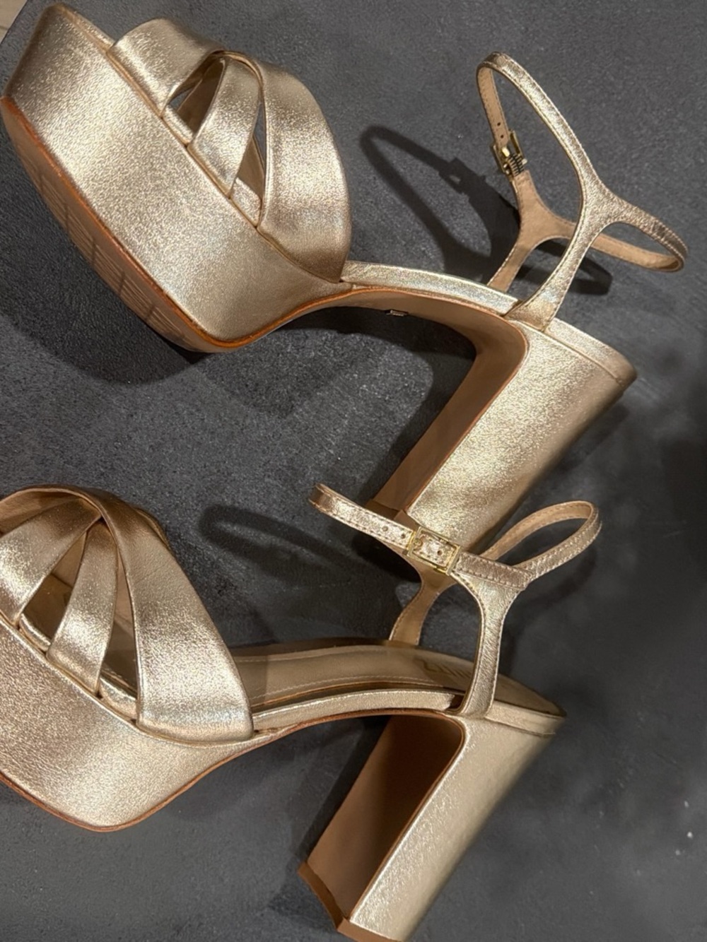 SCHUTZ Metallic Gold Platform Block Heel Sandals